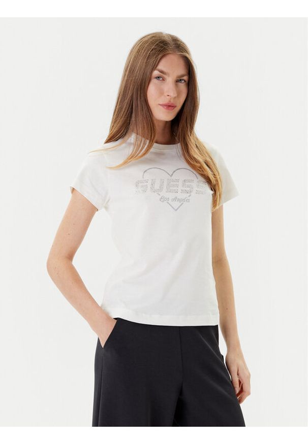 Guess T-Shirt V5GI10 K9RM1 Écru Regular Fit. Materiał: bawełna