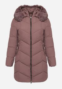 Born2be - Ciemnofioletowa Kurtka Pikowana z Ozdobnymi Przeszyciami Ozdobiona Futerkiem Sarittia. Okazja: na spacer, na co dzień. Kolor: fioletowy. Materiał: futro. Wzór: aplikacja. Sezon: zima. Styl: klasyczny, casual, elegancki #4