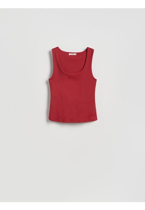 Reserved - Gładki top - czerwony. Kolor: czerwony. Materiał: dzianina. Wzór: gładki