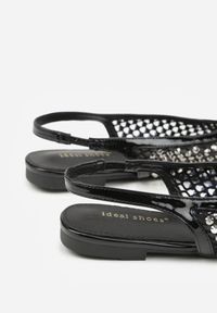 Born2be - Czarne Lakierowane Sandały Ozdobione Cyrkoniami Caiwenys. Okazja: na co dzień. Kolor: czarny. Materiał: lakier. Wzór: aplikacja. Sezon: lato. Styl: casual #6