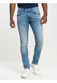 Big-Star - Spodnie jeans męskie skinny Owen 141. Okazja: na co dzień. Stan: obniżony. Kolor: niebieski. Wzór: kratka. Styl: retro, casual, klasyczny, sportowy #1