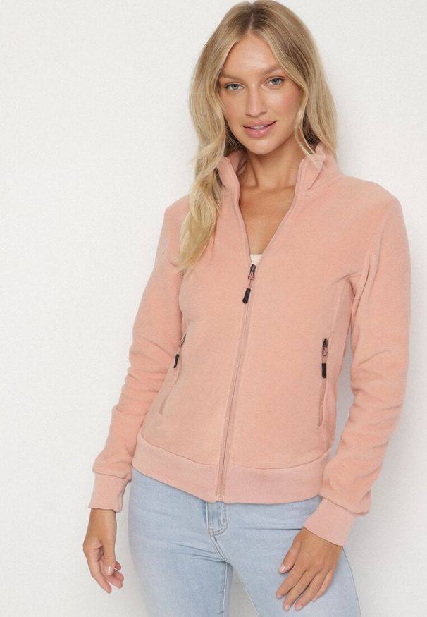 Born2be - Beżowy Polar Bluza Rozpinana z Bawełną Nerrive. Kolor: beżowy. Materiał: polar, bawełna. Styl: klasyczny