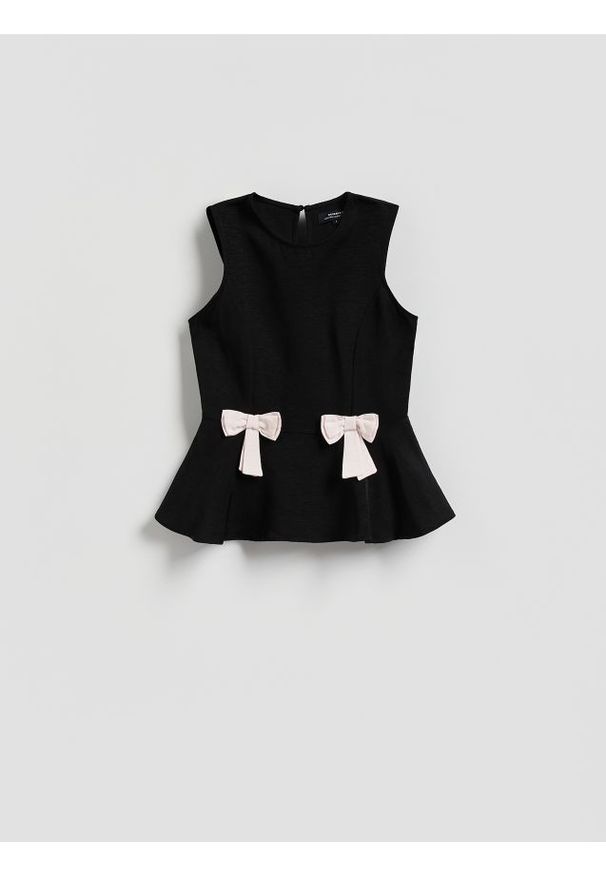 Reserved - Bluzka z kokardkami - czarny. Typ kołnierza: kokarda. Kolor: czarny. Materiał: wiskoza, tkanina