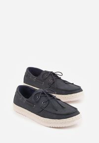 Born2be - Granatowe Półbuty Ozdobione Plecionką i Wiązaniem Ariemare. Okazja: na co dzień. Kolor: niebieski. Materiał: jeans. Wzór: aplikacja. Styl: klasyczny, casual, elegancki #2