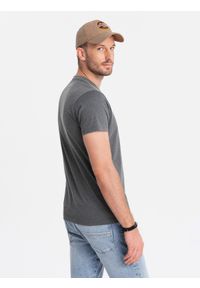 Ombre Clothing - T-shirt męski z okrągłym rozpinanym dekoltem henley – grafitowy V6. Okazja: na co dzień. Typ kołnierza: typu henley. Kolor: szary. Materiał: poliester, bawełna. Styl: casual #2