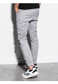 Ombre Clothing - Spodnie męskie materiałowe JOGGERY z ozdobnym sznurkiem - jasnoszare V2 P908 - XXL. Kolor: szary. Materiał: materiał #1