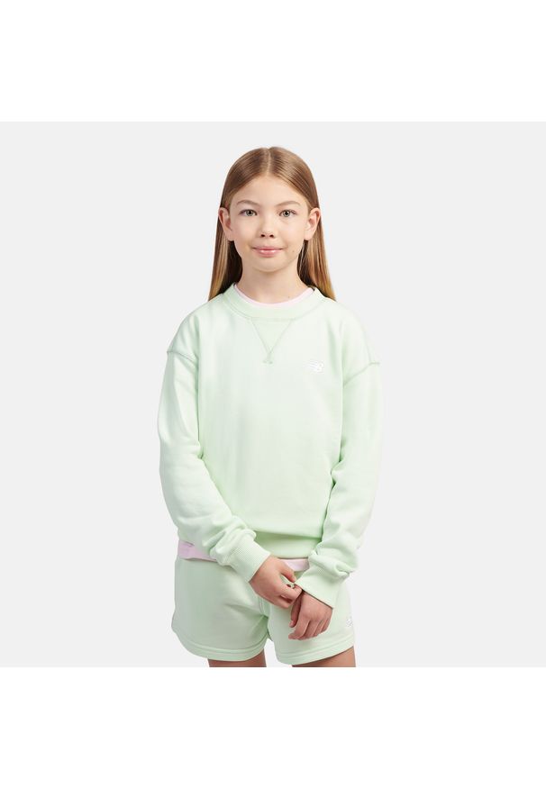 Bluza dziecięca New Balance LAKG0055MEW – miętowa. Kolor: miętowy. Materiał: bawełna, poliester. Styl: sportowy