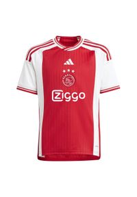 Adidas - Koszulka do piłki nożnej dla dzieci Ajax domowa sezon 2023/2024. Kolor: biały, czerwony, wielokolorowy. Sport: piłka nożna