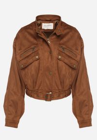 Born2be - Brązowa Krótka Kurtka z Imitacji Zamszu w Stylu Biker Esennea. Okazja: na randkę. Kolor: brązowy. Materiał: zamsz. Długość: krótkie. Wzór: aplikacja. Styl: klasyczny, elegancki #6