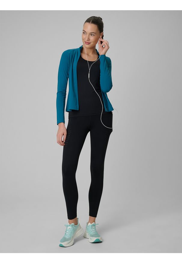 4f - 4F Top treningowy slim szybkoschnący damski - czarny XL. Kolor: czarny. Materiał: skóra. Sport: fitness