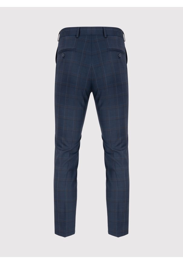 Pako Lorente - PAKO LORENTE – Granatowe spodnie garniturowe w kraciasty deseń. Kolor: niebieski. Materiał: wełna, lycra, poliester