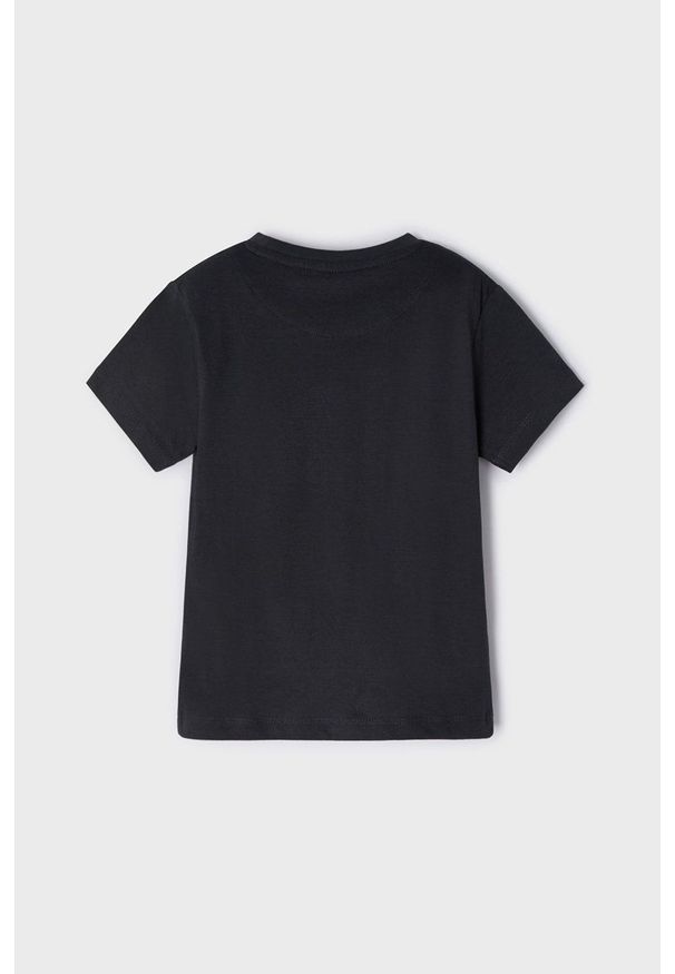 Mayoral T-shirt bawełniany dziecięcy kolor czarny z nadrukiem. Okazja: na co dzień. Kolor: czarny. Materiał: bawełna. Wzór: nadruk. Styl: casual