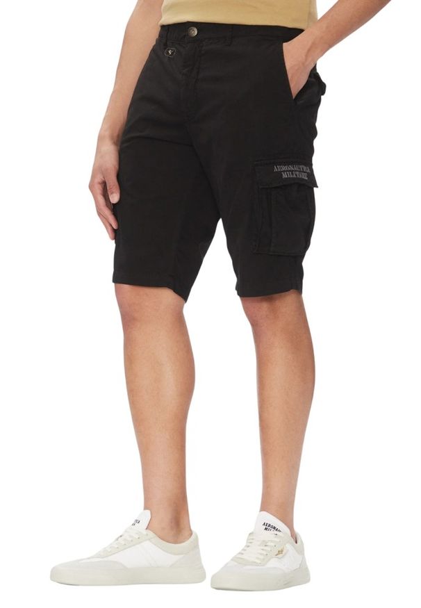 Aeronautica Militare - AERONAUTICA MILITARE Czarne męskie bermudy, Rozmiar S. Okazja: na co dzień. Kolor: czarny. Materiał: materiał. Styl: casual