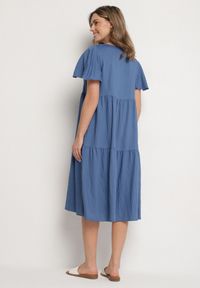 Born2be - Niebieska Wiskozowa Sukienka Rozkloszowana z Dekoltem V Natilenia. Okazja: na co dzień. Kolor: niebieski. Materiał: wiskoza. Styl: klasyczny, elegancki, casual #3