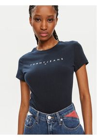 Tommy Jeans T-Shirt Linear DW0DW18398 Granatowy Slim Fit. Kolor: niebieski. Materiał: bawełna
