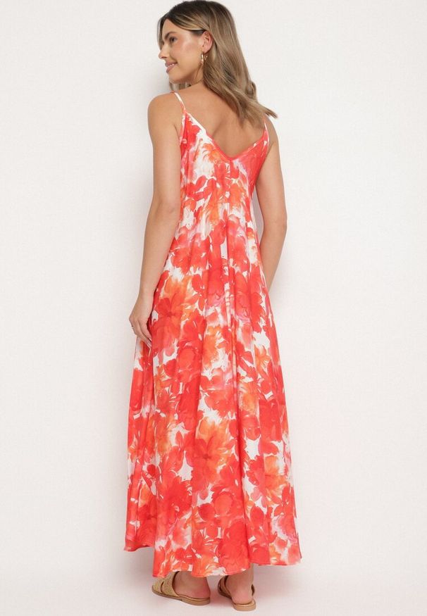 Born2be - Czerwona Sukienka z Wiskozy z Abstrakcyjnym Wzorem Meramara. Okazja: na co dzień. Kolor: czerwony. Materiał: wiskoza. Styl: casual, klasyczny