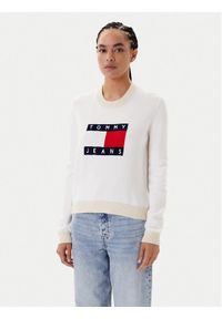 Tommy Jeans Sweter Colorblock Flag DW0DW20970 Biały Regular Fit. Kolor: biały. Materiał: wiskoza