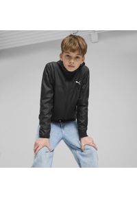 Puma - Młodzieżowa wiatrówka Essentials o standardowym kroju PUMA Black. Kolor: czarny. Materiał: guma. Wzór: nadruk. Sport: bieganie