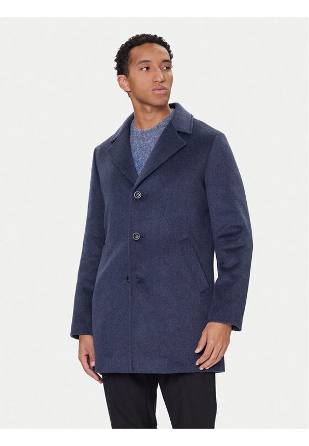 Guess Płaszcz wełniany M4BL3S WGJ82 Granatowy Slim Fit. Kolor: niebieski. Materiał: wełna, syntetyk