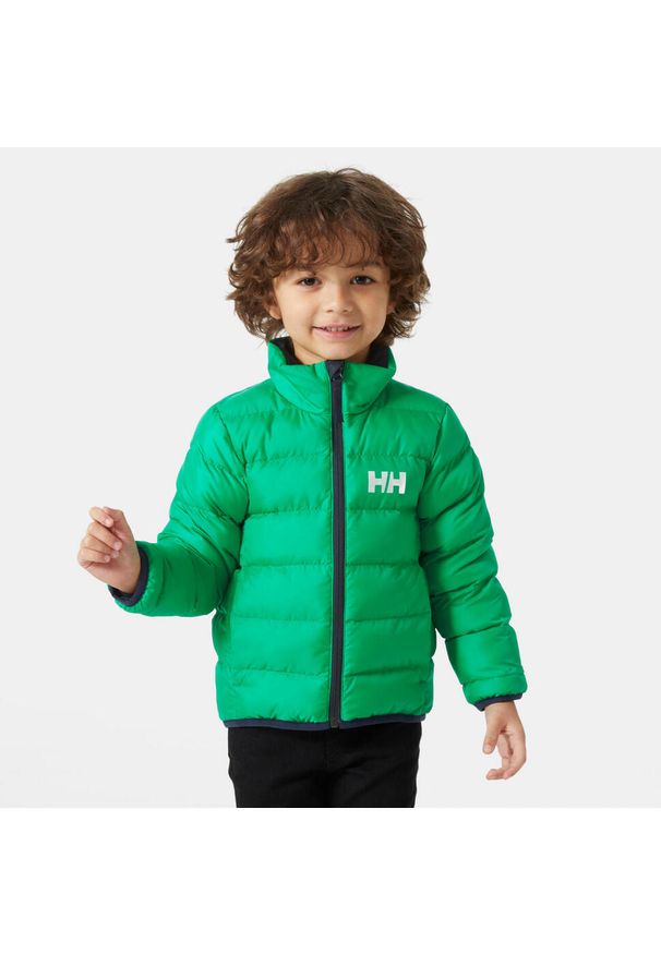 Dziecięca dwustronna kurtka puchowa Helly Hansen Dalen. Kolor: wielokolorowy, żółty, zielony. Materiał: puch