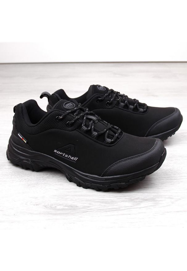 Buty sportowe trekkingowe męskie softshell czarne American Club. Kolor: czarny. Materiał: skóra ekologiczna