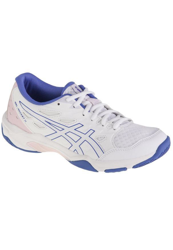 Buty siatkarskie damskie Asics 1072A093102. Zapięcie: sznurówki. Kolor: biały, niebieski, wielokolorowy. Materiał: syntetyk, materiał. Szerokość cholewki: normalna