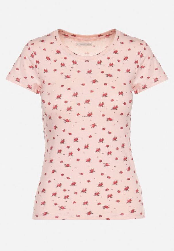 Born2be - Różowy Bawełniany T-shirt w Kwiatowy Wzór Savele. Okazja: na co dzień, na spotkanie biznesowe, do pracy, na spacer. Kolor: różowy. Materiał: bawełna. Wzór: kwiaty. Styl: biznesowy, klasyczny, casual