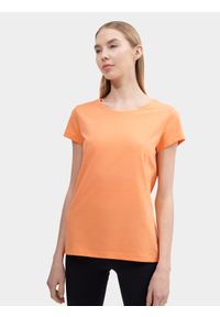 4f - T-shirt regular gładki damski. Kolor: pomarańczowy. Materiał: bawełna. Wzór: gładki #1