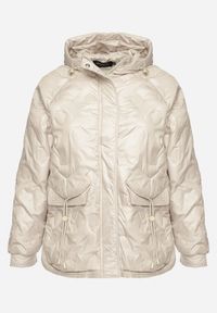 Born2be - Beżowa Kurtka Pikowana z Kapturem i Kieszeniami o Pudełkowym Kroju Eravinna. Okazja: na spacer. Typ kołnierza: kaptur. Kolekcja: plus size. Kolor: beżowy. Długość rękawa: długi rękaw. Długość: długie. Wzór: aplikacja #6