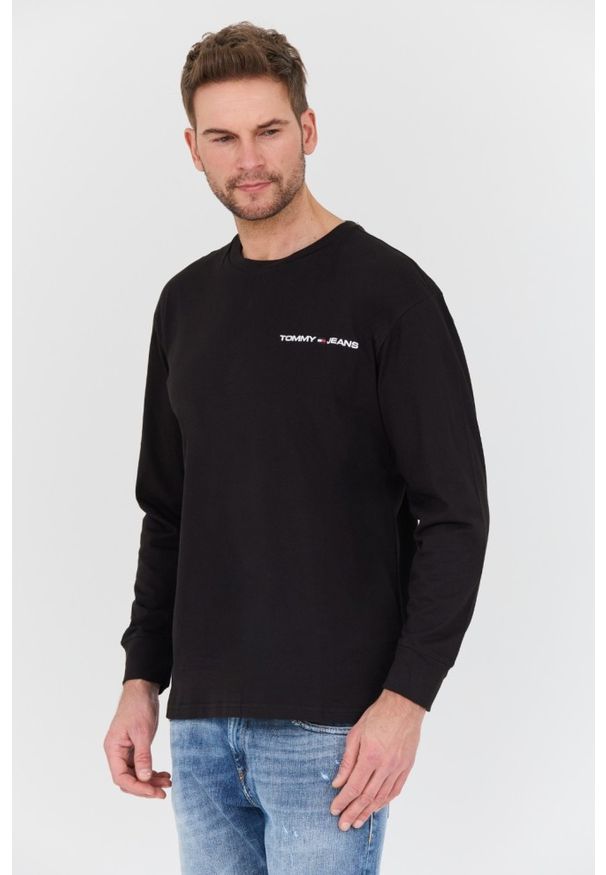 Tommy Jeans - TOMMY JEANS Czarny męski longsleeve, Rozmiar M. Kolor: czarny. Długość rękawa: długi rękaw