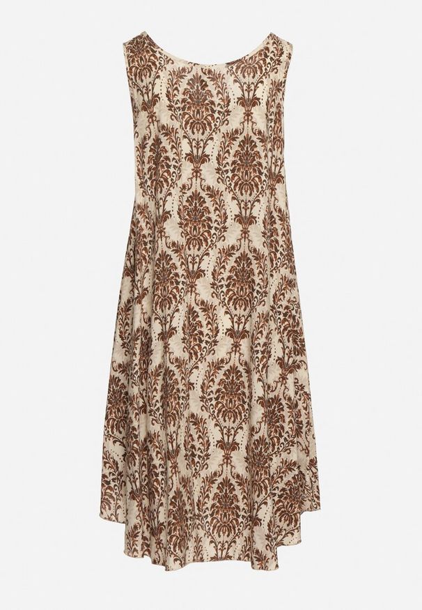 Born2be - Beżowo-Brązowa Rozkloszowana Sukienka z Bawełny bez Rękawów Horrilla. Kolor: beżowy. Materiał: bawełna. Długość rękawa: bez rękawów. Sezon: lato. Styl: boho