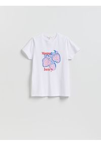 Reserved - T-shirt z nadrukiem - biały. Kolor: biały. Materiał: dzianina, bawełna. Wzór: nadruk