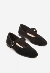 Born2be - Czarne Balerinki Vices z Paskiem i Skórzaną Wkładką Nalirise. Zapięcie: pasek. Kolor: czarny. Materiał: skóra. Styl: elegancki