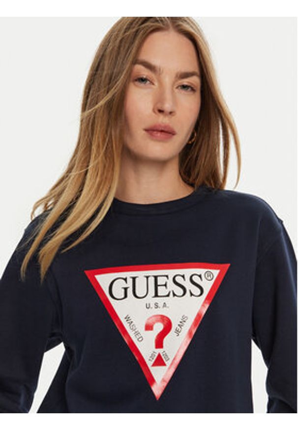 Guess Bluza W2YQ16 KBA11 Granatowy Regular Fit. Kolor: niebieski. Materiał: bawełna