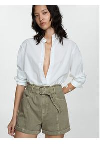 mango - Mango Szorty jeansowe Delia 77050277 Khaki Regular Fit. Kolor: brązowy. Materiał: bawełna #6