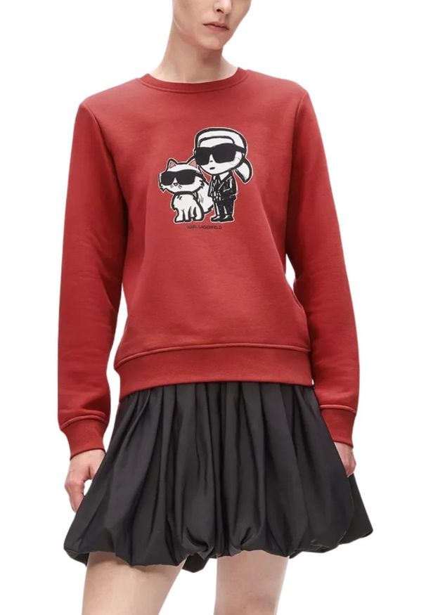 Karl Lagerfeld - KARL LAGERFELD Czerwona damska bluza Ikon Sketch Duo, Rozmiar L. Kolor: czerwony. Materiał: bawełna. Wzór: nadruk