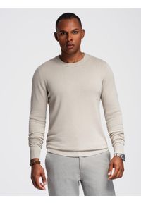 Ombre Clothing - Sweter męski z okrągłym dekoltem z elastycznej dzianiny o klasycznym splocie - beżowy V3 - Rozmiar: XL. Okazja: na co dzień. Kolor: beżowy. Materiał: dzianina. Wzór: ze splotem. Styl: klasyczny #6