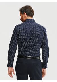 Pako Lorente - PAKO LORENTE – Granatowa koszula męska w mikrowzór. Kolor: niebieski. Materiał: bawełna, elastan. Długość rękawa: długi rękaw. Długość: długie. Sezon: lato, wiosna