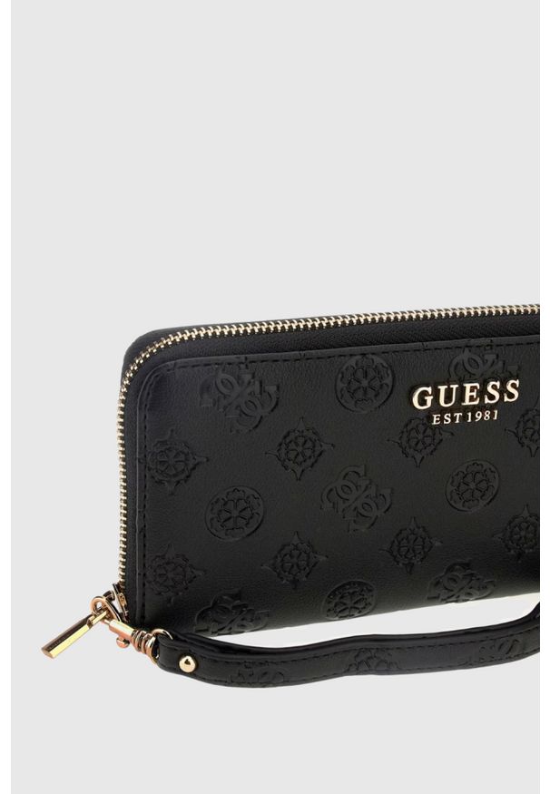 Guess - GUESS Czarny beżowy portfel damski Phoebe. Kolor: czarny. Materiał: skóra ekologiczna