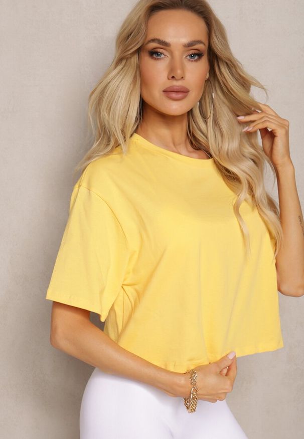 Renee - Żółty Oversizowy T-shirt z Bawełny z Okrągłym Dekoltem Calama. Kolor: żółty. Materiał: bawełna. Sezon: lato