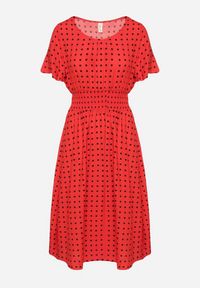 Born2be - Czerwona Sukienka z Bawełny Rozkloszowana w Kropki Toliennea. Okazja: na co dzień. Kolor: czerwony. Materiał: bawełna. Wzór: kropki. Styl: casual #7