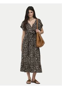 only - ONLY Sukienka codzienna Zilla Adele 15357778 Beżowy ciemny Regular Fit. Okazja: na co dzień. Kolor: beżowy. Materiał: wiskoza. Typ sukienki: proste. Styl: casual #1