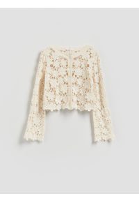 Reserved - Crochetowy kardigan - kremowy. Kolor: kremowy. Materiał: dzianina, bawełna #1
