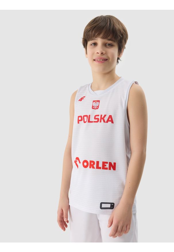 4f - 4F Koszulka reprezentacyjna chłopięca 4F x PZKOSZ - multikolor 110/116. Kolor: wielokolorowy. Materiał: dzianina, włókno. Sezon: lato. Sport: koszykówka