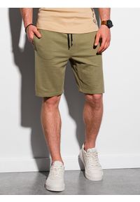 Ombre Clothing - Krótkie spodenki męskie dresowe W291 - khaki - XXL. Kolor: brązowy. Materiał: dresówka. Długość: krótkie. Styl: klasyczny
