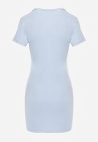 Renee - Niebieska T-shirtowa Sukienka z Bawełny w Stylu Basic Retine. Okazja: na co dzień. Kolor: niebieski. Materiał: bawełna. Długość rękawa: krótki rękaw. Typ sukienki: proste, oversize. Styl: rockowy, elegancki, casual #3