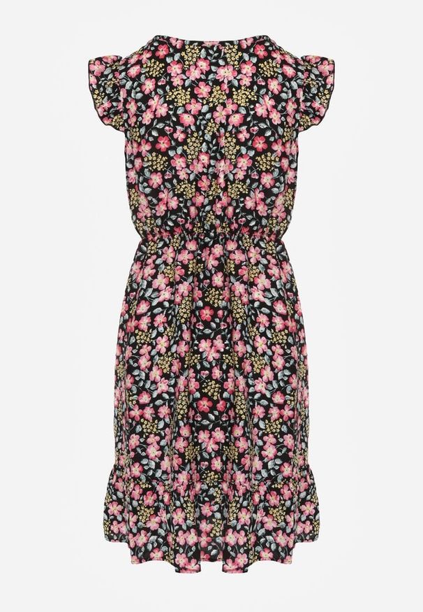 Renee - Czarna Sukienka Rozkloszowana w Kwiaty z Wiskozy Selesima. Kolor: czarny. Materiał: wiskoza. Wzór: kwiaty