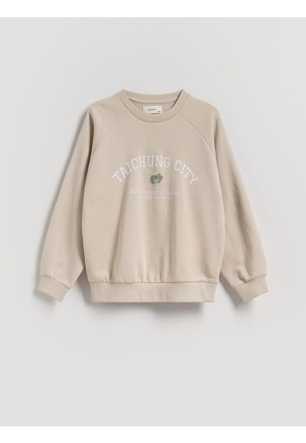 Reserved - Bluza z nadrukiem - beżowy. Kolor: beżowy. Materiał: dzianina, bawełna. Wzór: nadruk
