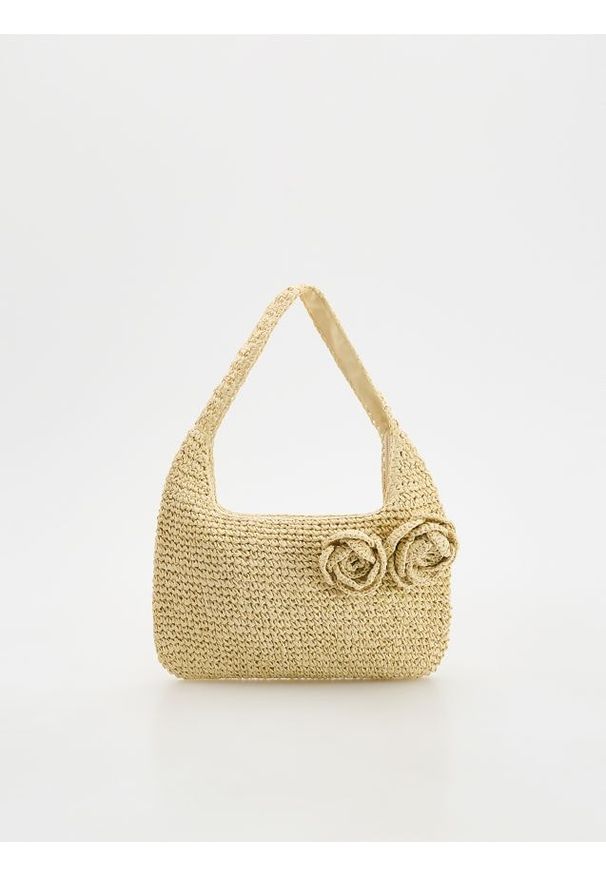 Reserved - Pleciona torebka na ramię - kremowy. Kolor: kremowy. Rodzaj torebki: na ramię