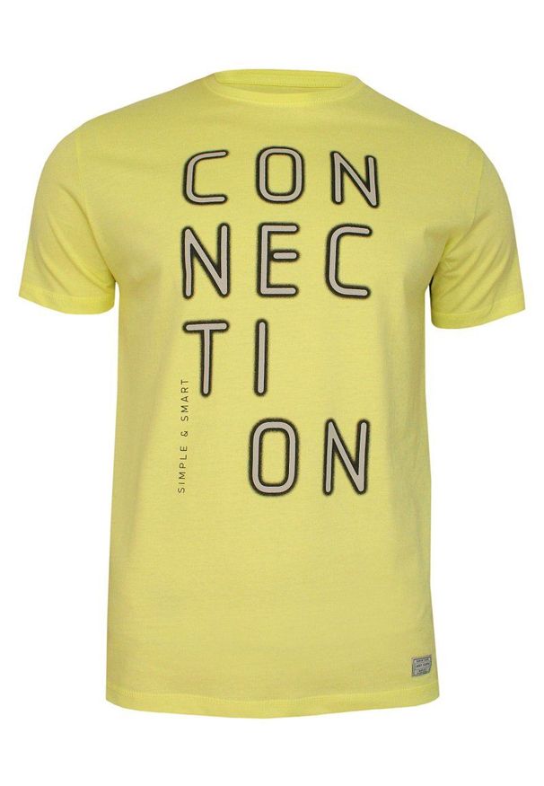 Żółty T-shirt Męski, Krótki Rękaw -Just Yuppi- Koszulka, z Nadrukiem, Koszulka w Napisy, Kanarkowa. Okazja: na co dzień. Kolor: złoty, żółty, wielokolorowy. Materiał: bawełna. Długość rękawa: krótki rękaw. Długość: krótkie. Wzór: nadruk. Styl: casual